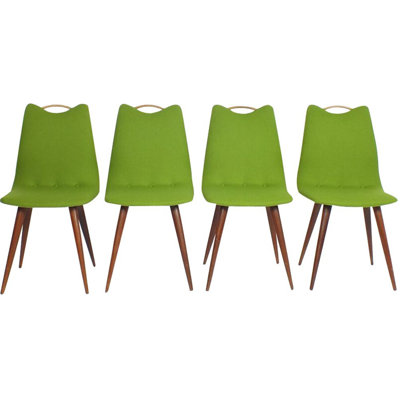 Set of 4 green dining chairs, 1950