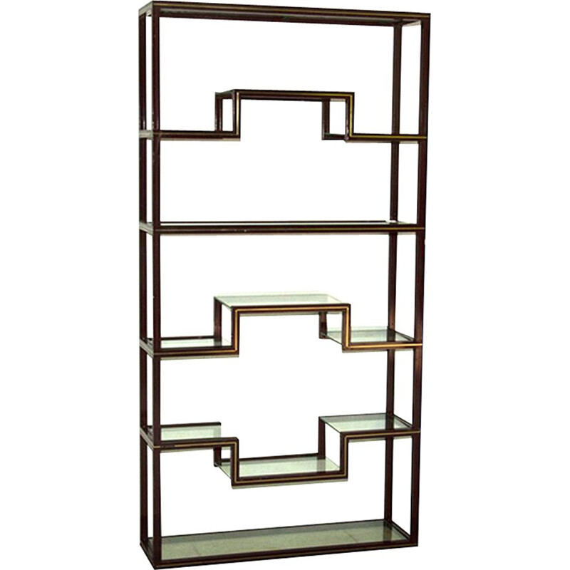 Étagère bibliothèque vintage de Pierre Vandel en aluminium laqué et verre, 1970