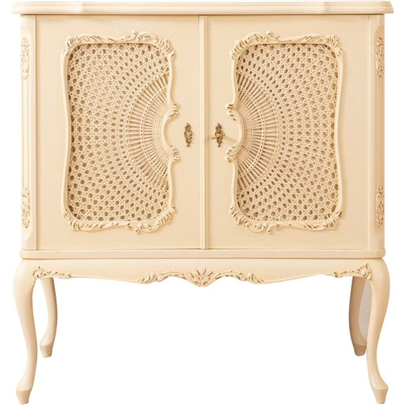 Small vintage cabinet with raffia weave, 1950