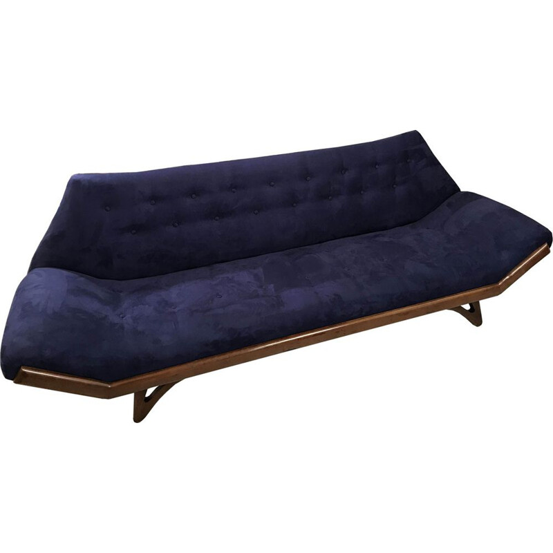 Vintage teak and blue alcantara sofa, 1975s