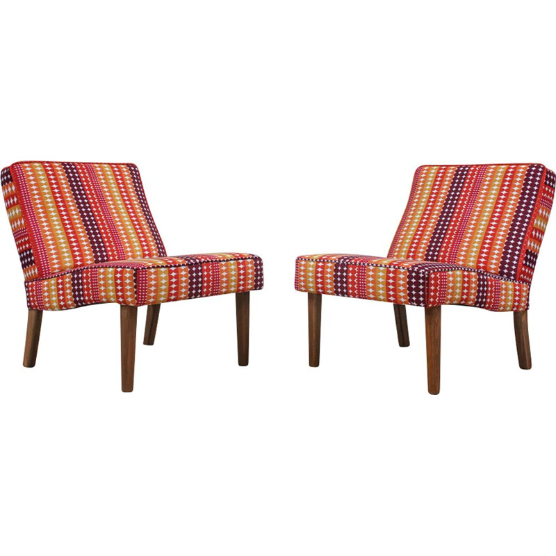 Ensemble de 2 fauteuils vintage en velours à motifs, 1960