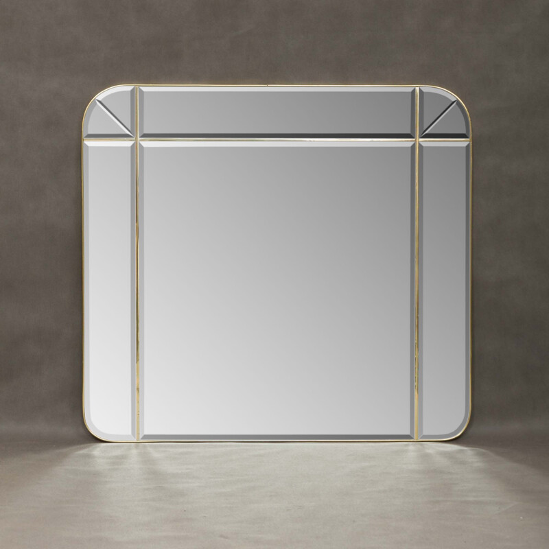Italian brass vintage mirror with engraved edges, 1970s