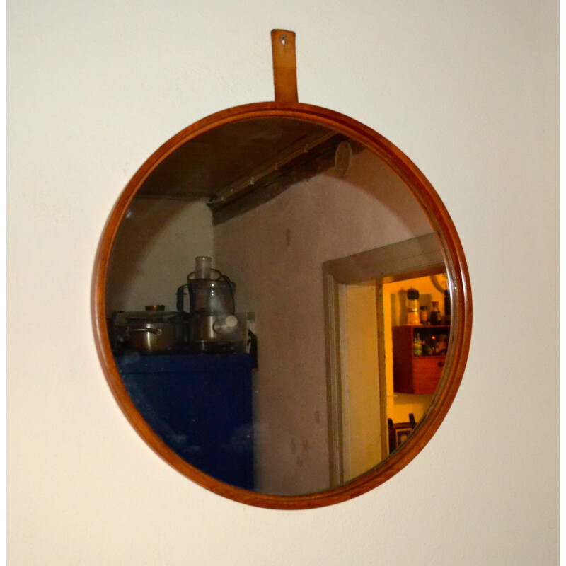 Miroir vintage scandinave "Luxus" en teck et cuir, Uno & Östen KRISTIANSSON - 1950