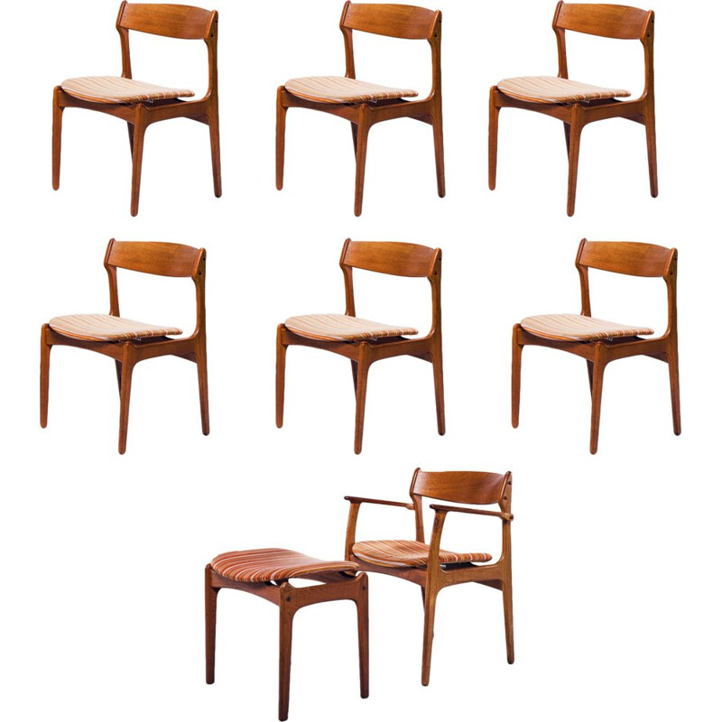 Set of 7 dining chairs and stool by Erik Buch for O.D. Møbler, 1960s