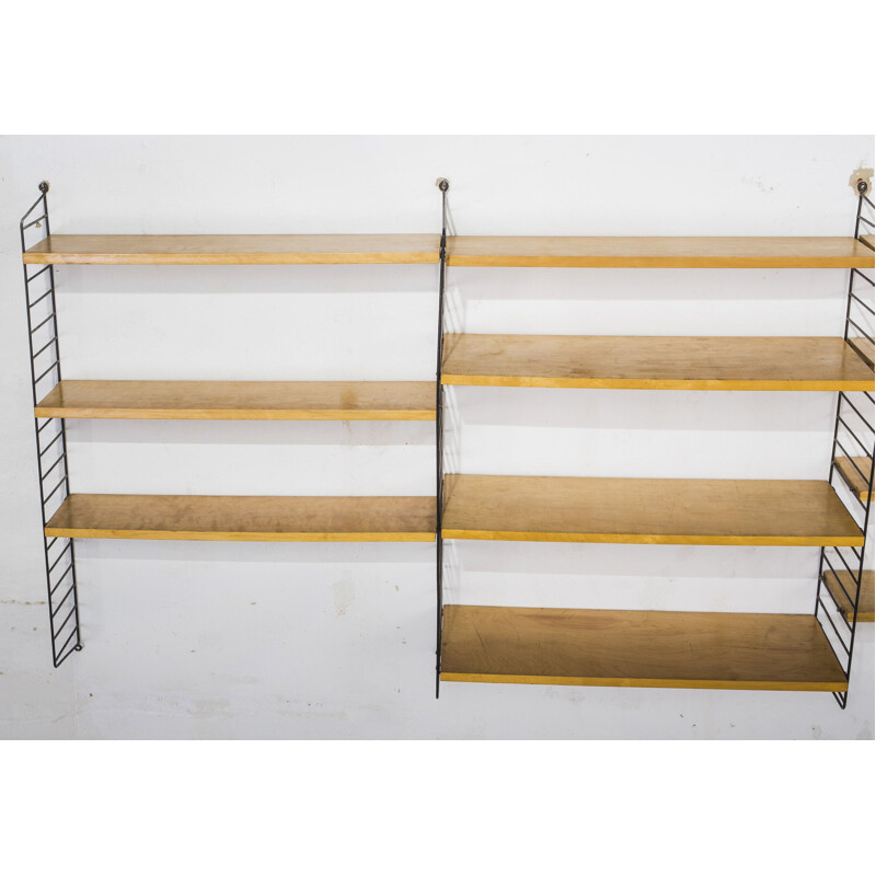 Large teak vintage modular wall unit with 13 shelves by Nisse Strinning for String, 1950s