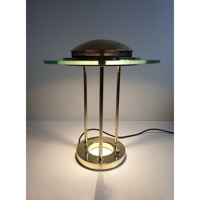 Lampada da tavolo vintage in ottone di R. Sonneman per George Kovacs, 1980