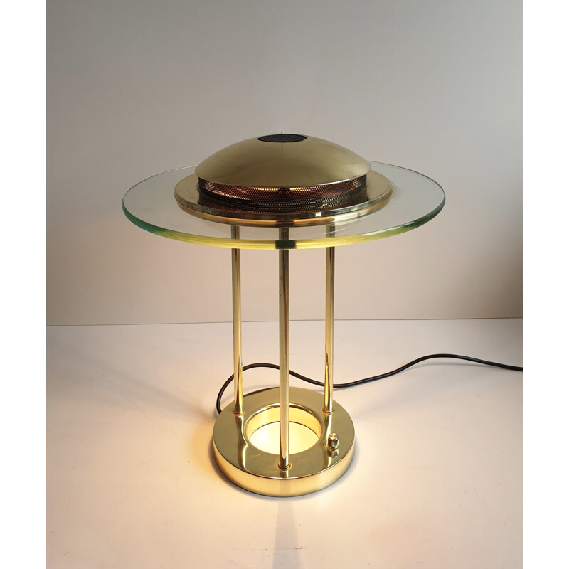 Lampada da tavolo vintage in ottone di R. Sonneman per George Kovacs, 1980
