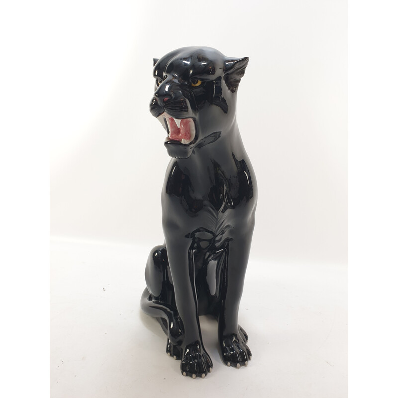 Large black vintage panther ceramic sculpture, Italy, 1960s