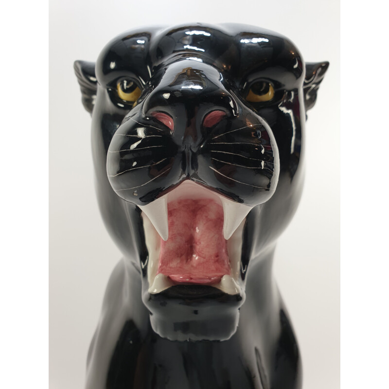 Large black vintage panther ceramic sculpture, Italy, 1960s