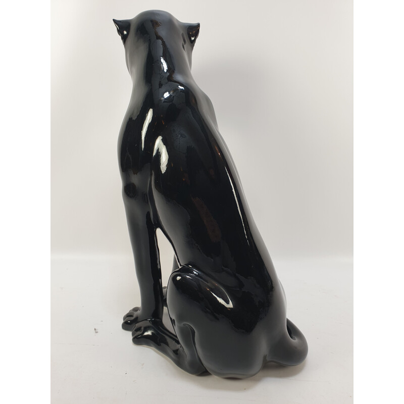 Large black vintage panther ceramic sculpture, Italy, 1960s