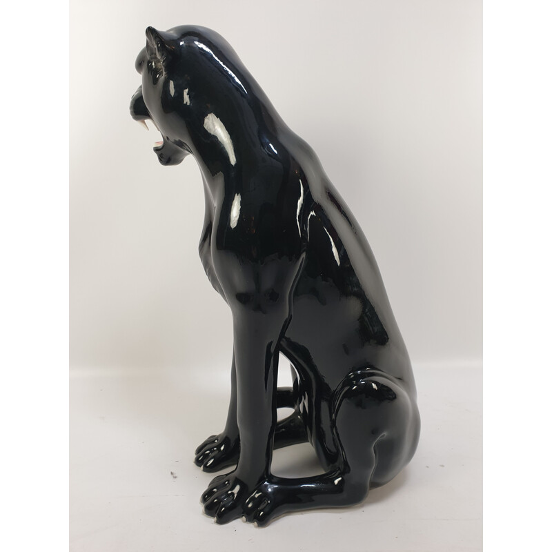 Large black vintage panther ceramic sculpture, Italy, 1960s