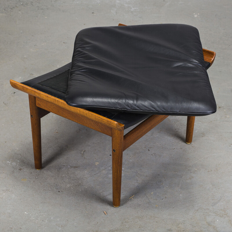 Vintage leather and teak armchair with Ottoman by Finn Juhl for France & Søn, 1950s