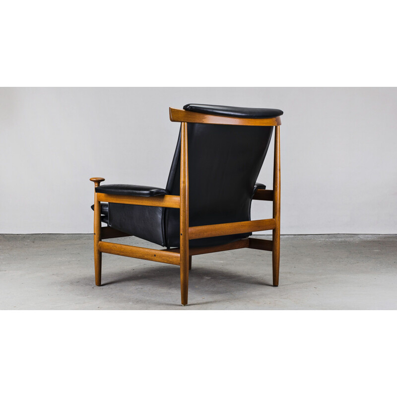 Vintage leather and teak armchair with Ottoman by Finn Juhl for France & Søn, 1950s