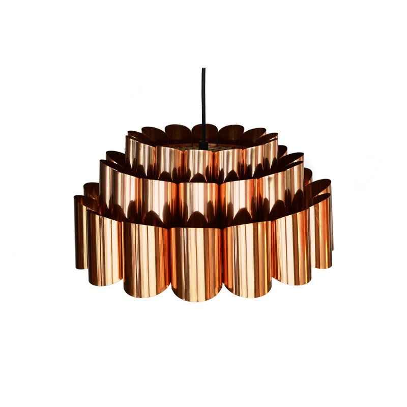 Vintage copper pendant light by Werner Schou for Coronell Electro, Denmark, 1960s