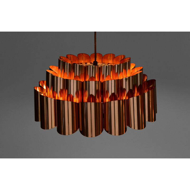 Vintage copper pendant light by Werner Schou for Coronell Electro, Denmark, 1960s