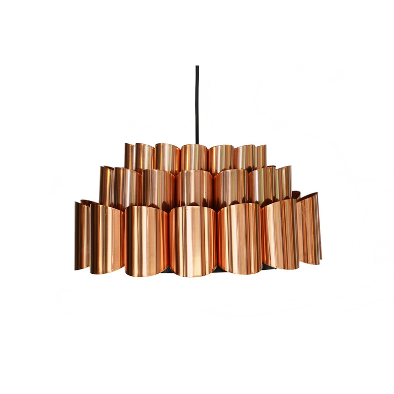 Vintage copper pendant light by Werner Schou for Coronell Electro, Denmark, 1960s