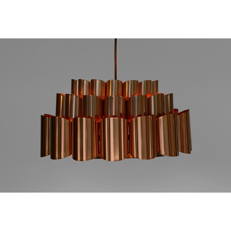 Vintage copper pendant light by Werner Schou for Coronell Electro, Denmark, 1960s