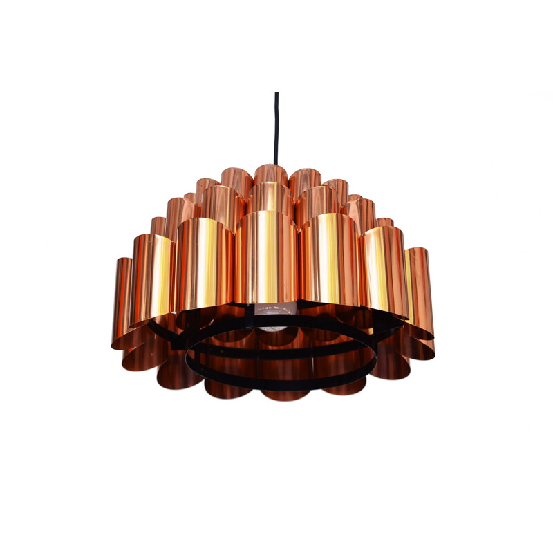 Vintage copper pendant light by Werner Schou for Coronell Electro, Denmark, 1960s