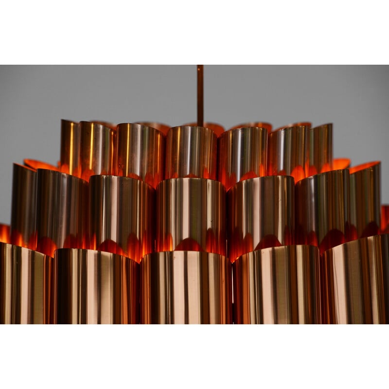 Vintage copper pendant light by Werner Schou for Coronell Electro, Denmark, 1960s