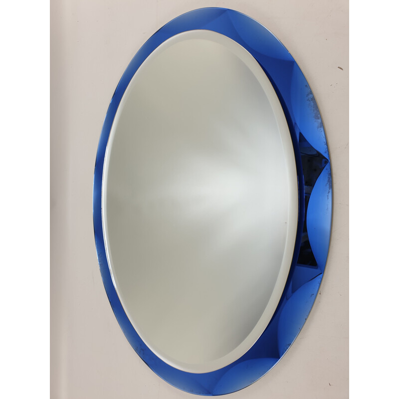 Vintage mirror set with blue glass frame by Metalvetro Galvorame, 1970s