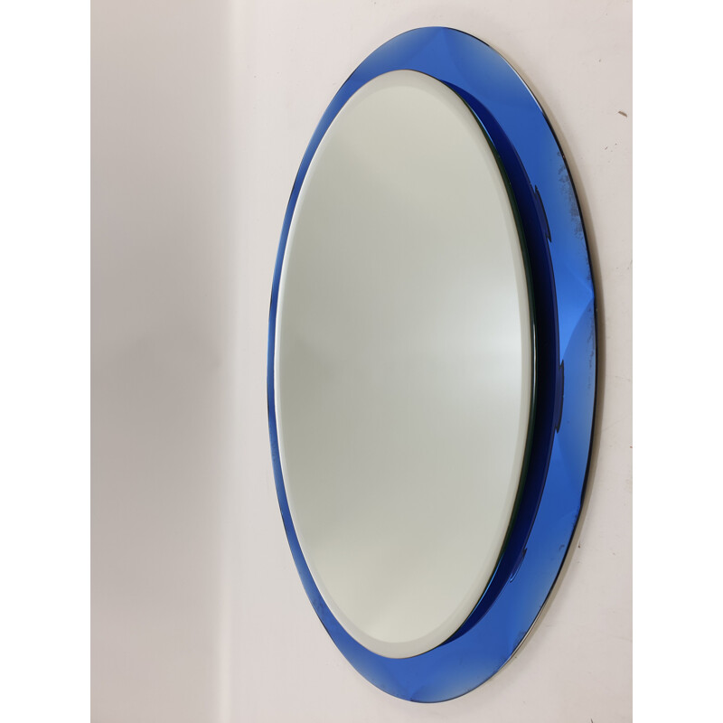 Vintage mirror set with blue glass frame by Metalvetro Galvorame, 1970s