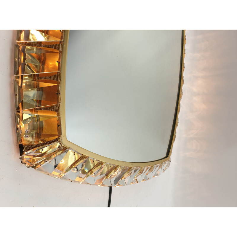 Vintage brass and crystal glass mirror from Palwa, 1970s