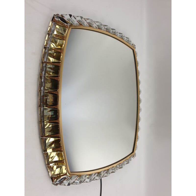 Vintage brass and crystal glass mirror from Palwa, 1970s