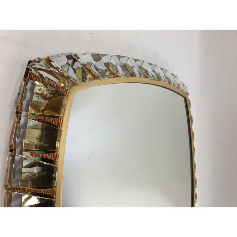 Vintage brass and crystal glass mirror from Palwa, 1970s