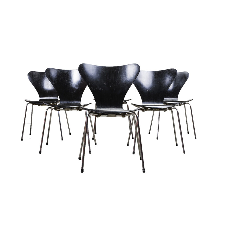 Set of 6 vintage 3107 chairs by Arne Jacobsen for Fritz Hansen, 1960s