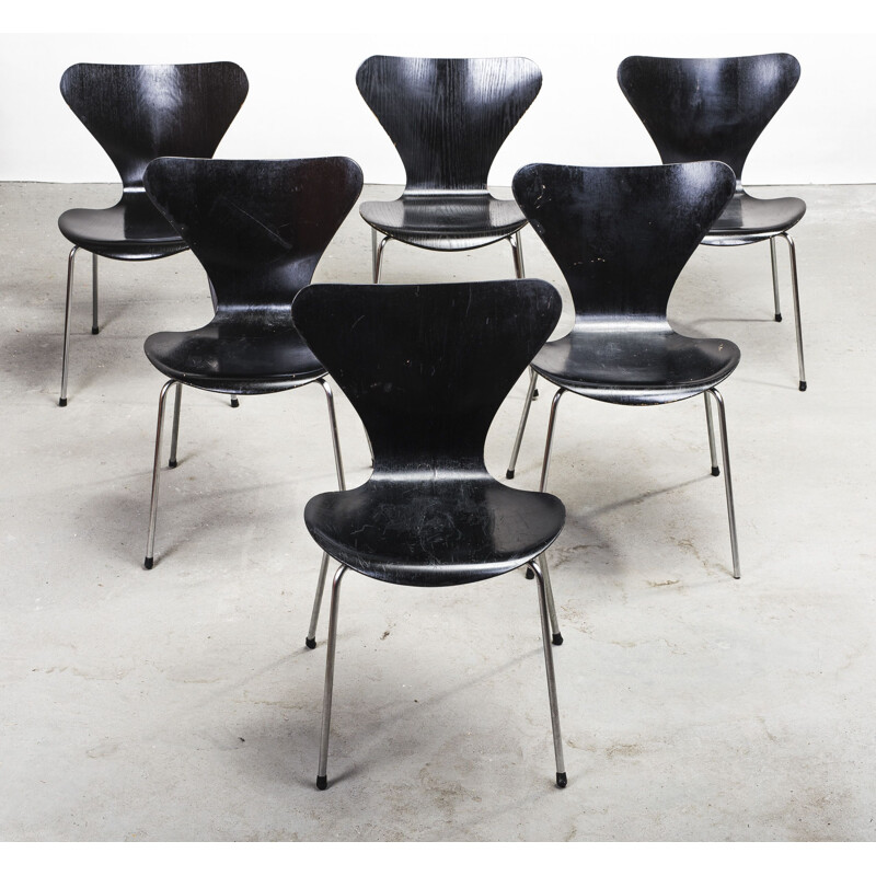 Set of 6 vintage 3107 chairs by Arne Jacobsen for Fritz Hansen, 1960s