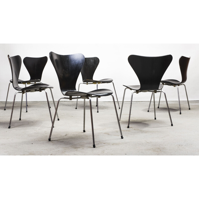 Set of 6 vintage 3107 chairs by Arne Jacobsen for Fritz Hansen, 1960s