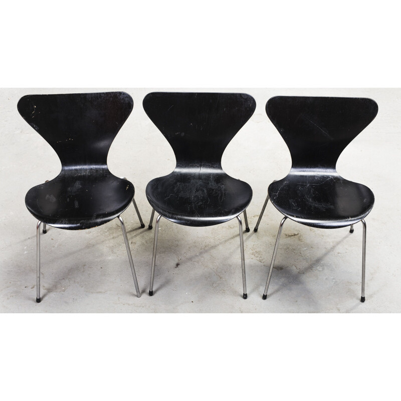 Set of 6 vintage 3107 chairs by Arne Jacobsen for Fritz Hansen, 1960s