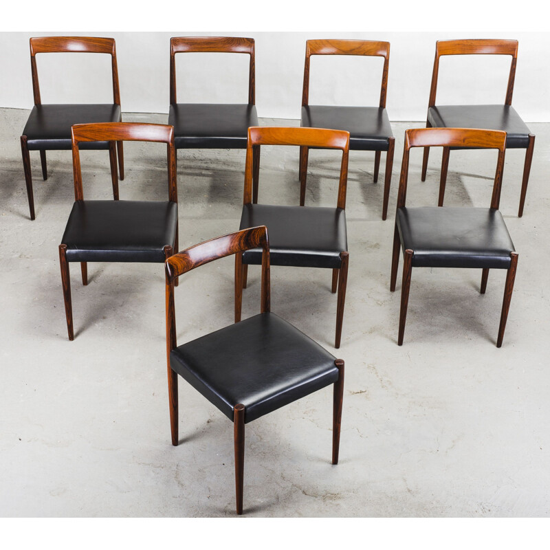 Ensemble de 8 chaises à repas vintage en palissandre de Lübke, 1960
