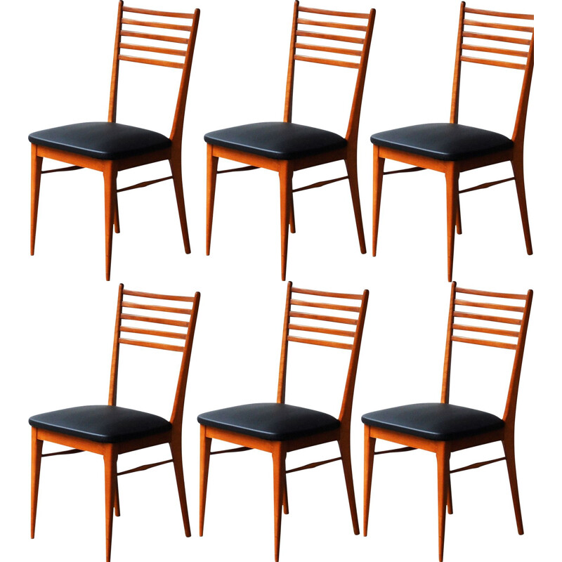 Set of 6 vintage beech dining chairs, 195s0