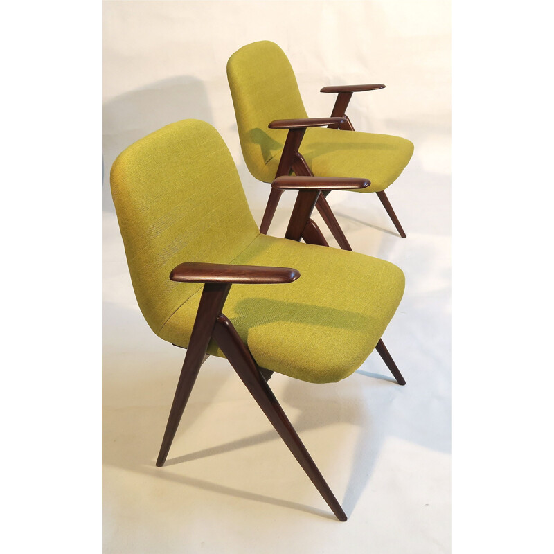 Set of 2 vintage yellow teak armchairs, 1950s