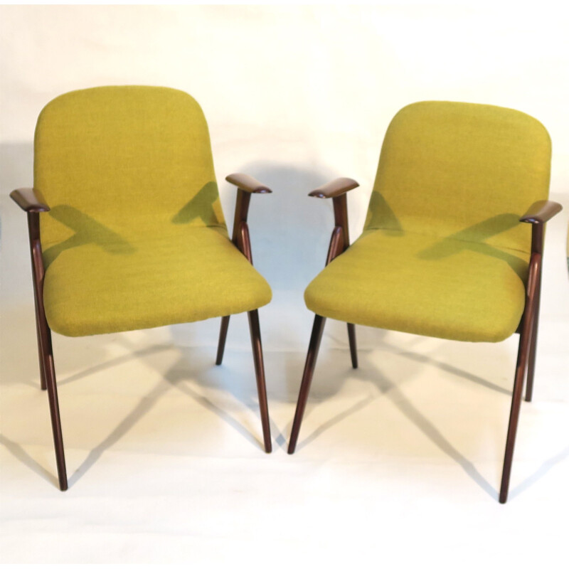 Set of 2 vintage yellow teak armchairs, 1950s