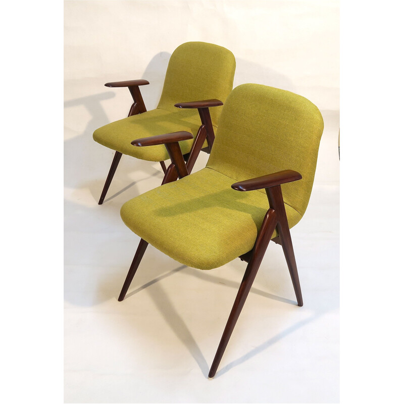 Ensemble de 2 fauteuils vintage jaunes en teck, 1950