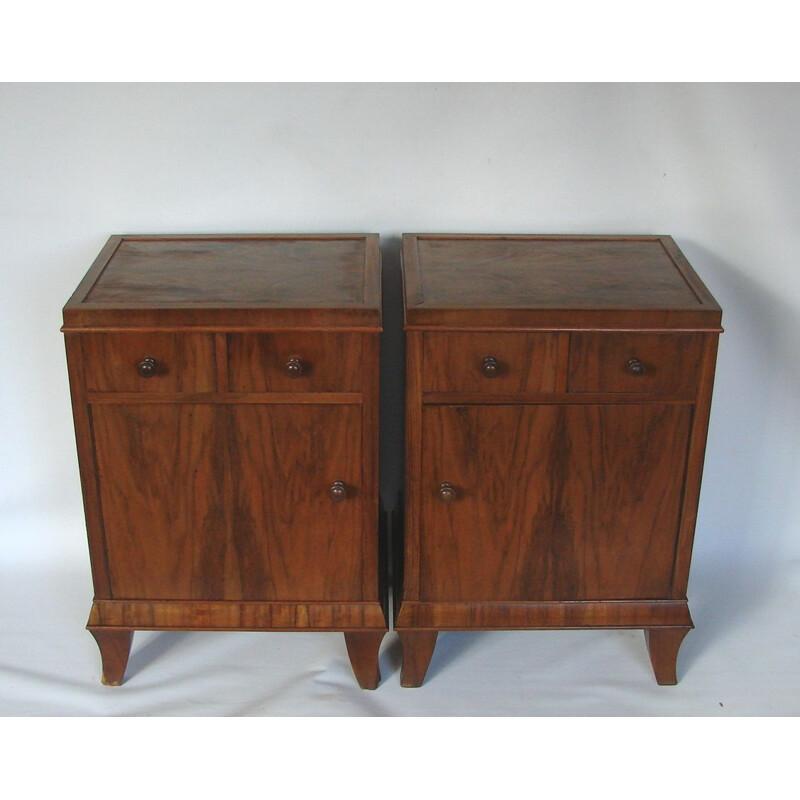 Set of 2 vintage walnut bed side tables by F.Meurer, 1930s