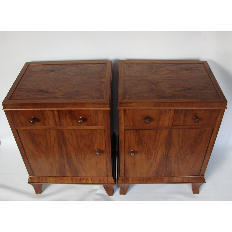 Set of 2 vintage walnut bed side tables by F.Meurer, 1930s