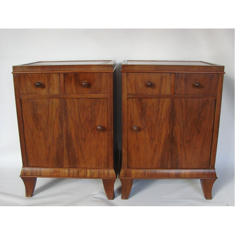 Set of 2 vintage walnut bed side tables by F.Meurer, 1930s