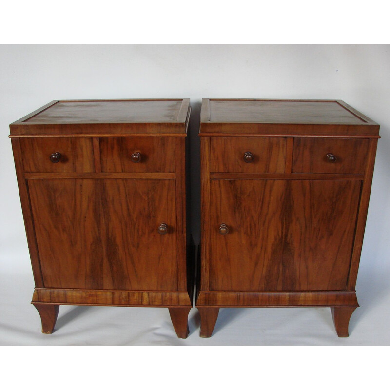 Set of 2 vintage walnut bed side tables by F.Meurer, 1930s