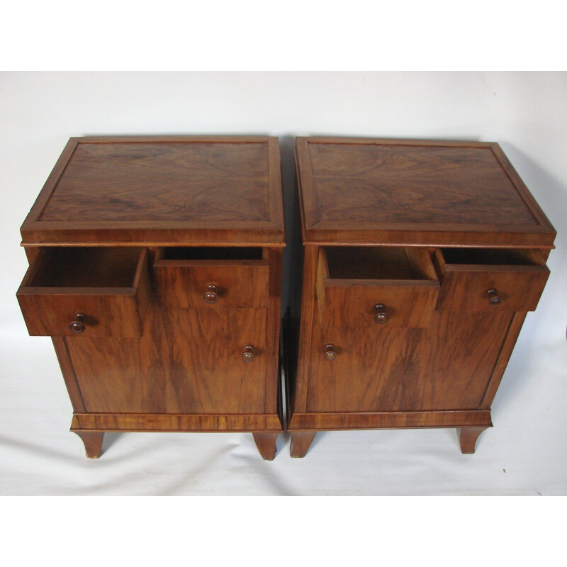 Set of 2 vintage walnut bed side tables by F.Meurer, 1930s