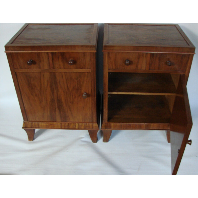 Set of 2 vintage walnut bed side tables by F.Meurer, 1930s