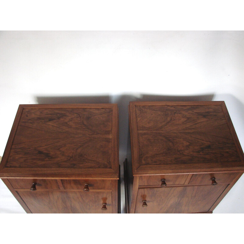 Set of 2 vintage walnut bed side tables by F.Meurer, 1930s