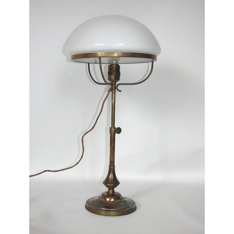 Vintage adjustable brass and glass desk lamp, 1930s