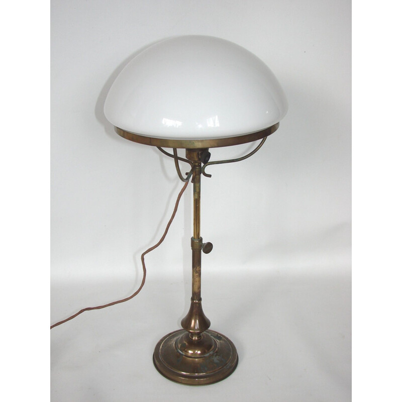 Vintage adjustable brass and glass desk lamp, 1930s