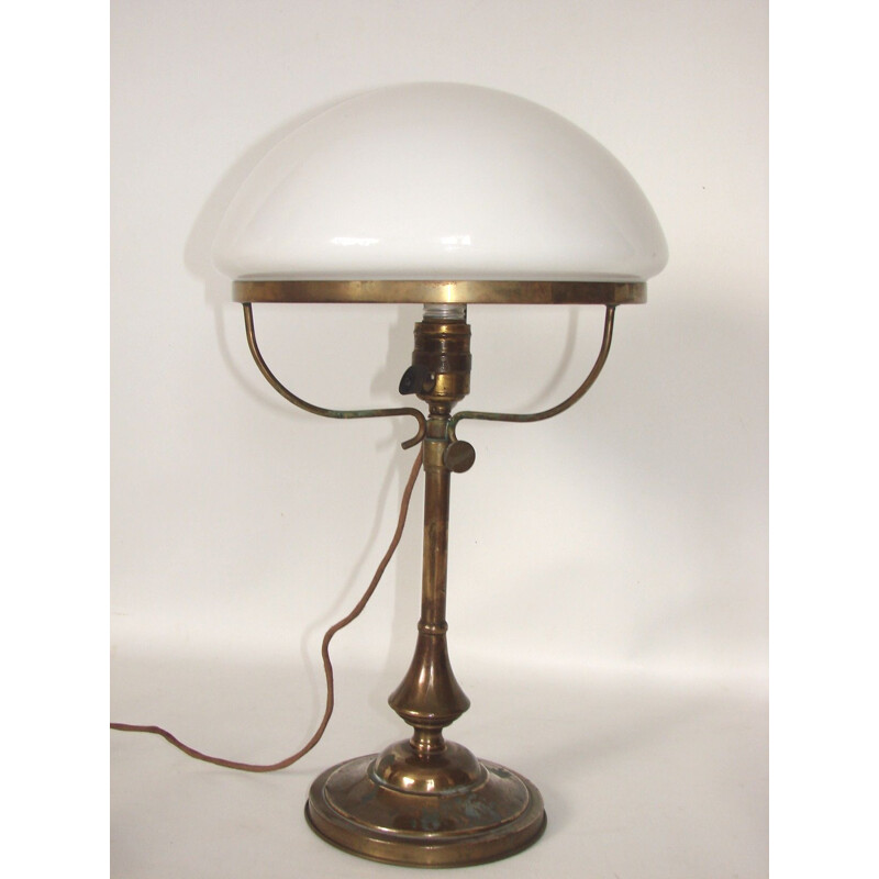 Vintage adjustable brass and glass desk lamp, 1930s