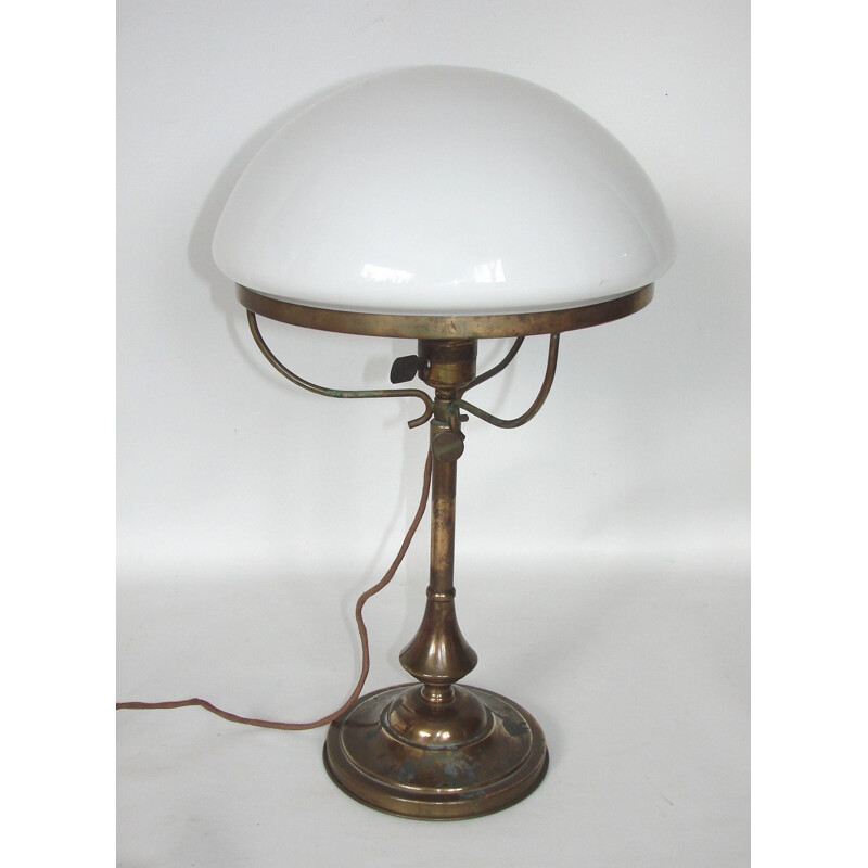 Lampe de bureau vintage réglable en laiton et verre, 1930