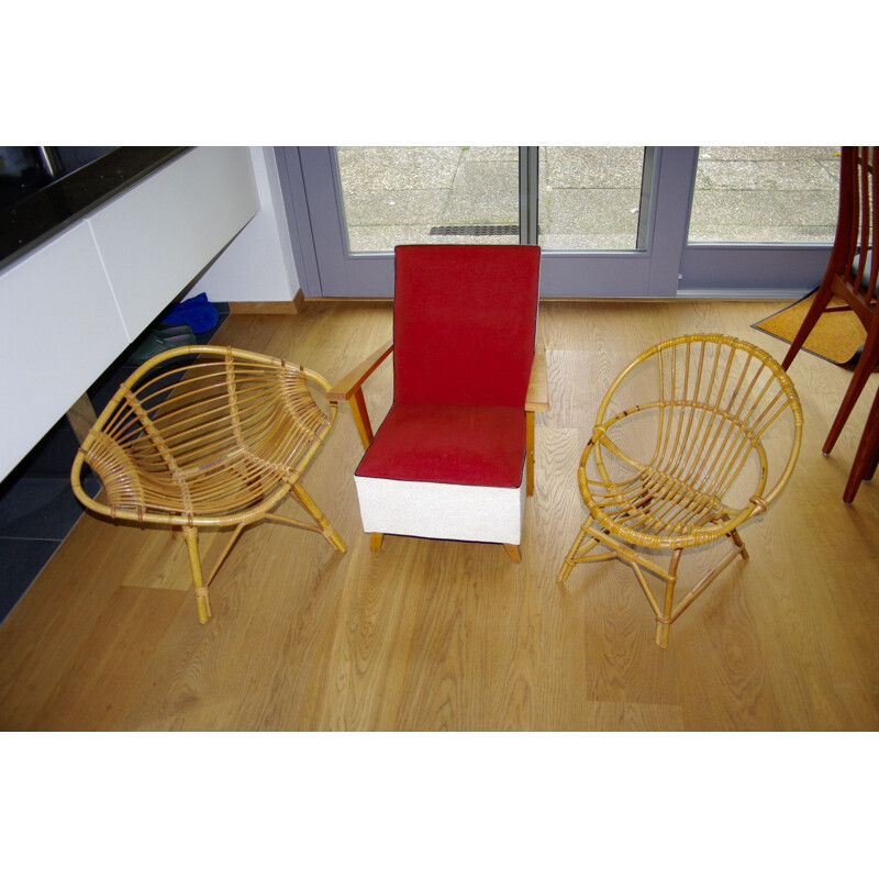 Vintage wooden and skai children's chair, 1950s