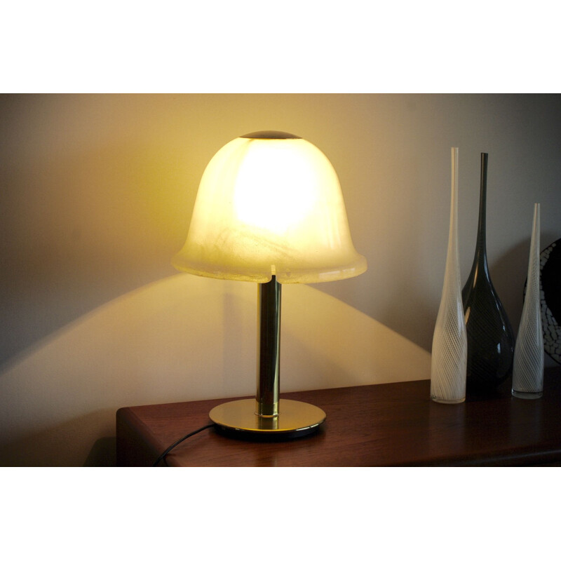 Vintage glass and brass table lamp by Limburg, Germany 1970